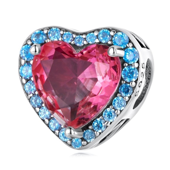 Sterling Silver Charm with Red Cubic Zirconia Heart - Picture 1 of 1